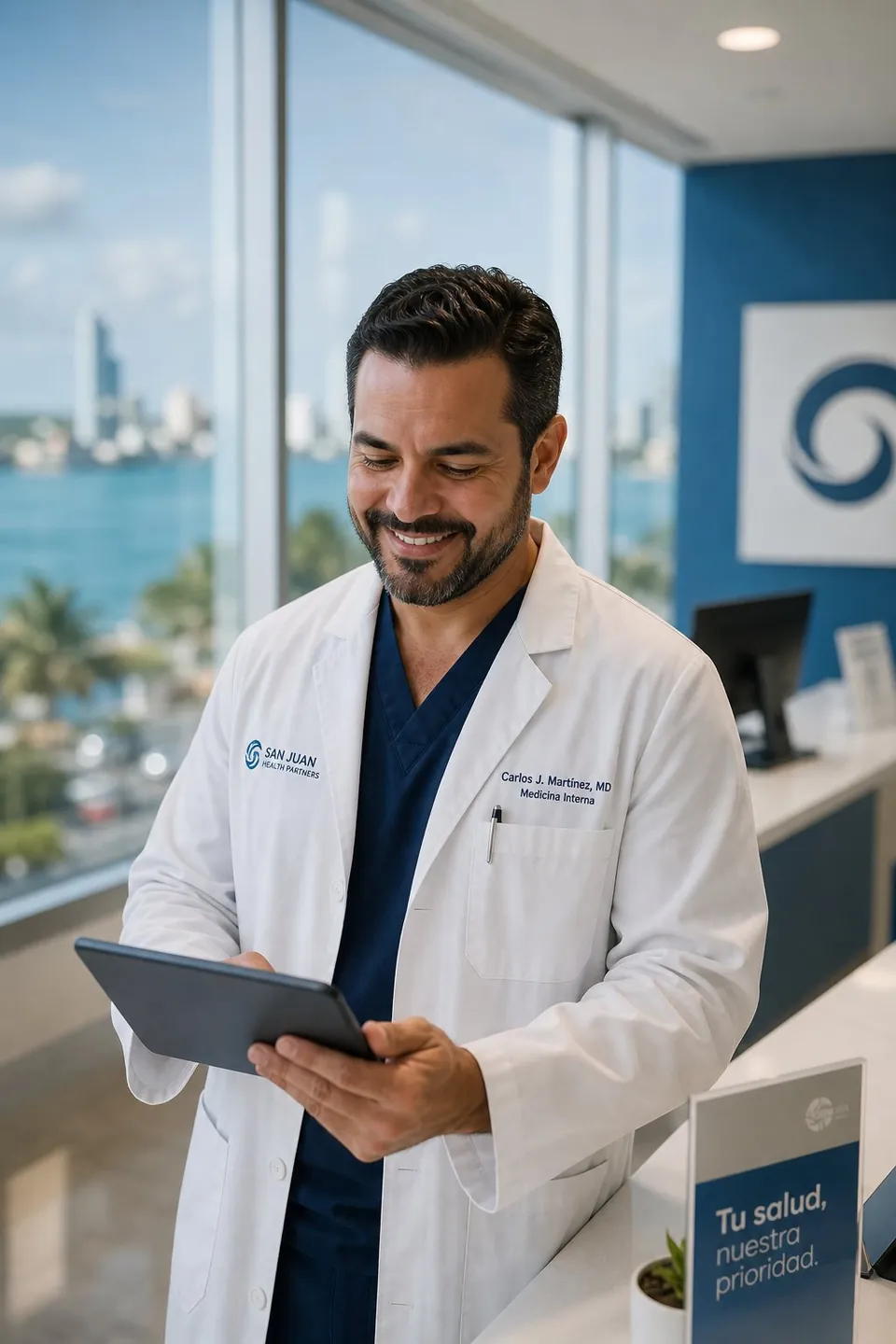 Médico revisando su agenda de citas de Mi Doctor PR en una tableta